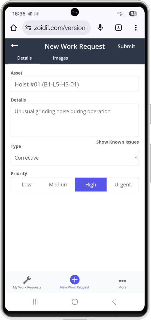 Capture issues in realtime using CMMS mobile
