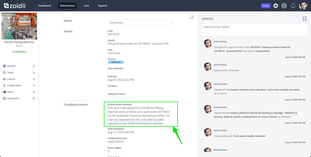 AI Work Order Summary
