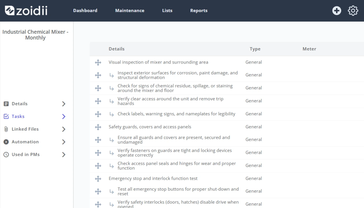 Simplify maintenance operations using standardized checklists