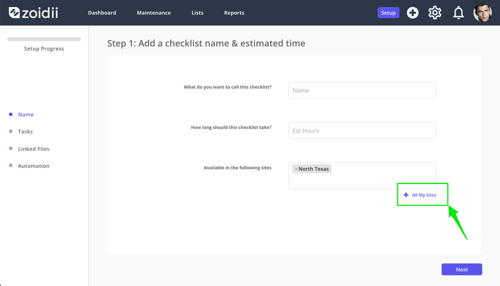 Add All sites to checklists