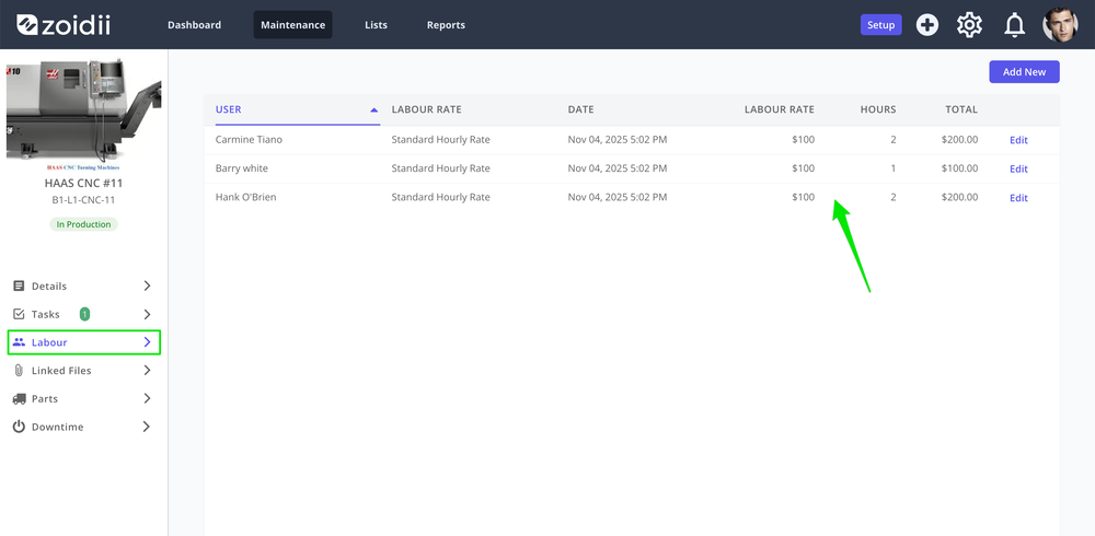 Zoidii Add Labour To Work Orders