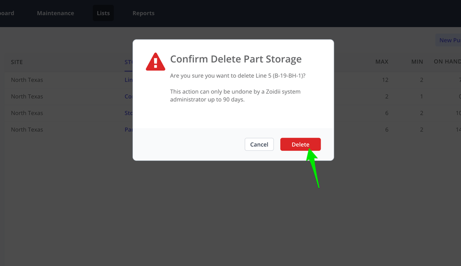Zoidii Delete Parts Storage Location 6