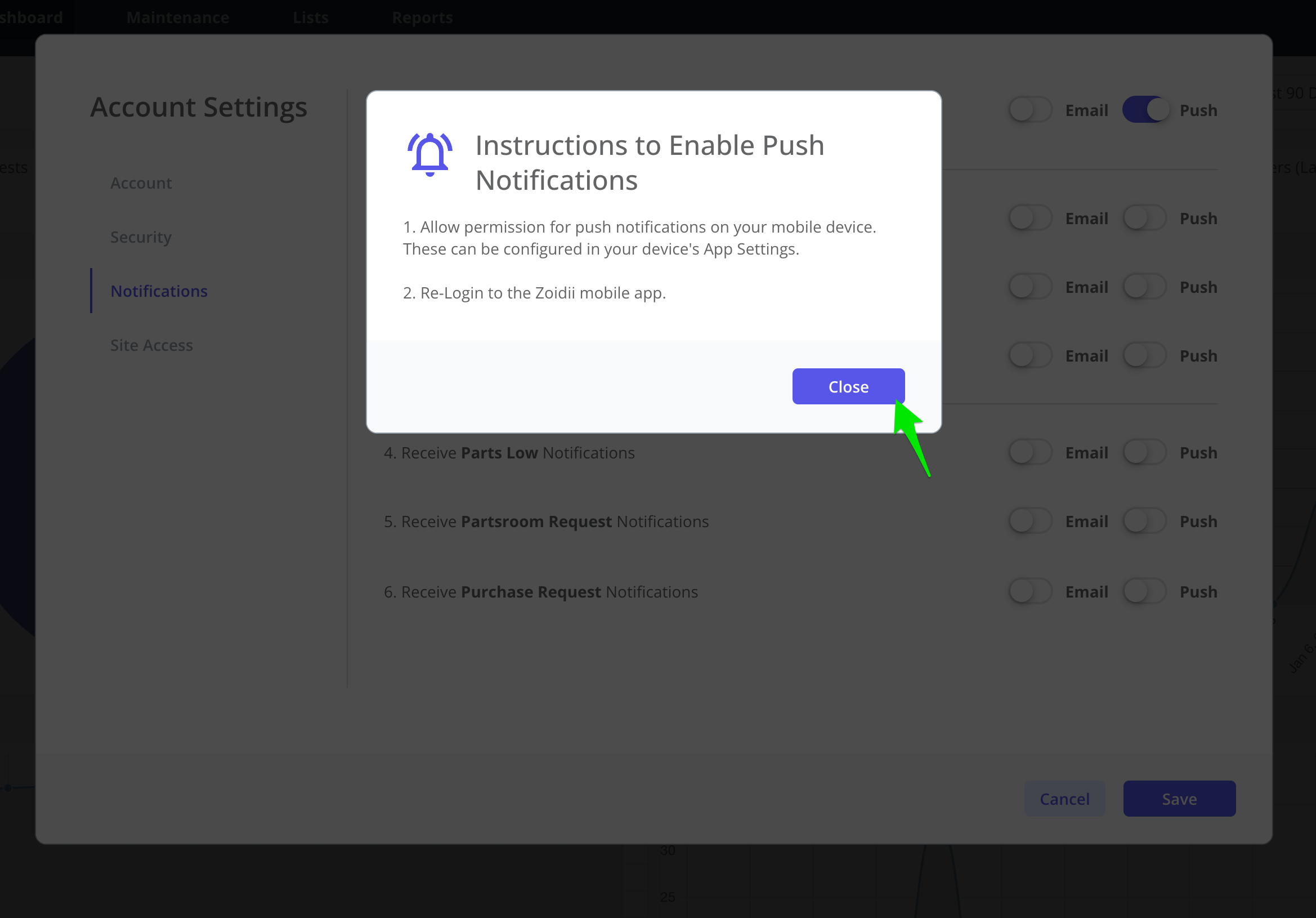 Zoidii turn on push notifications 2
