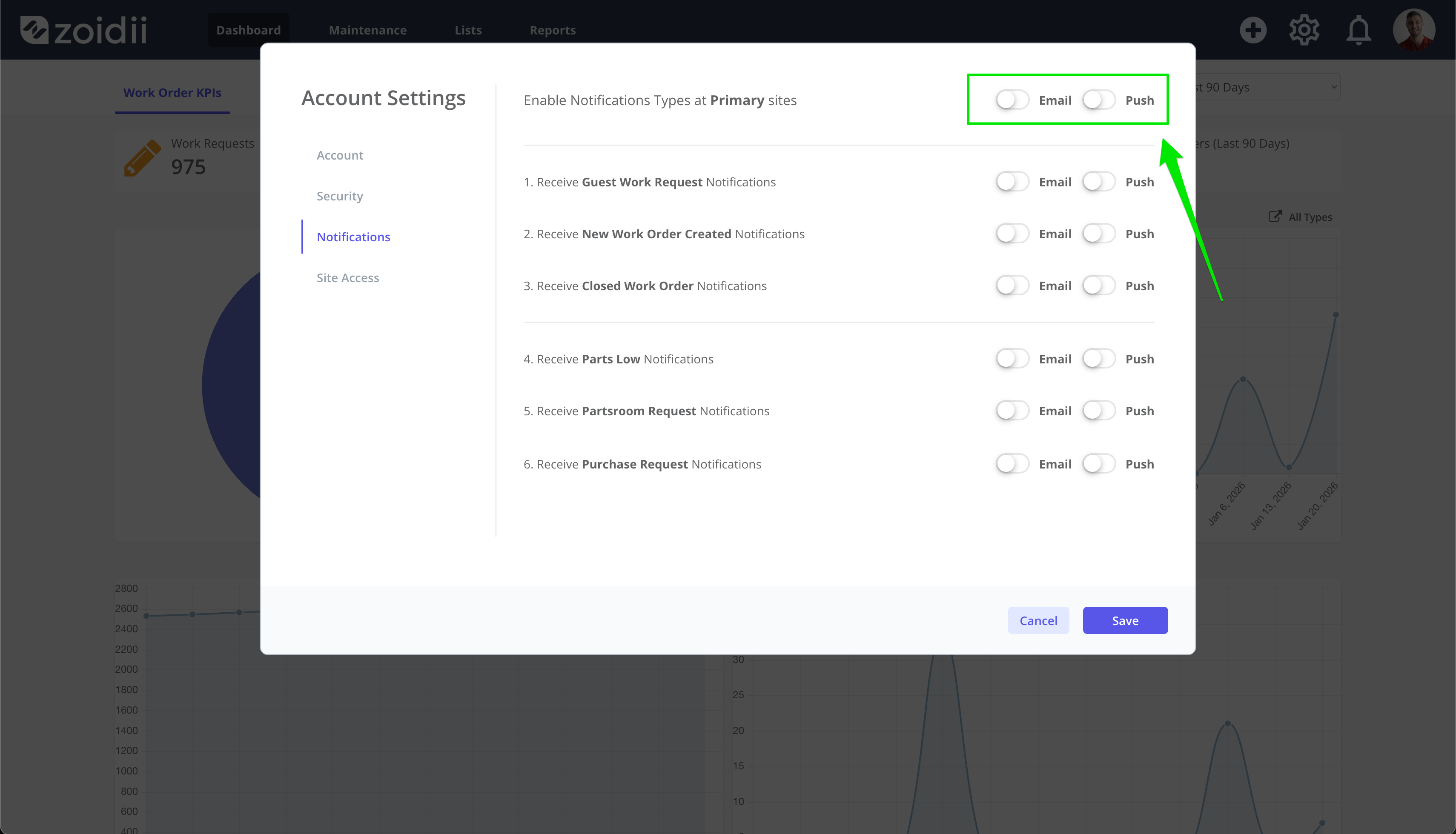 CMMS User Notifications Settings
