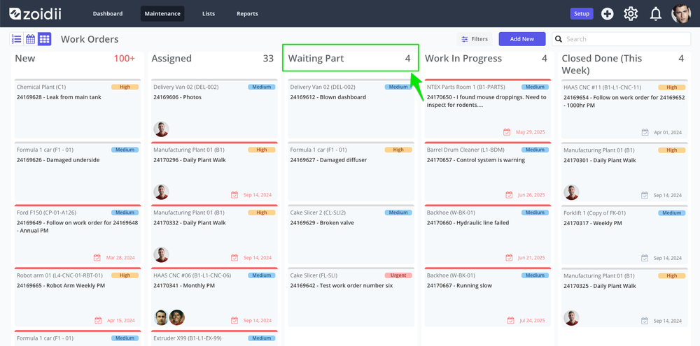 Zoidii Work Order Kanban